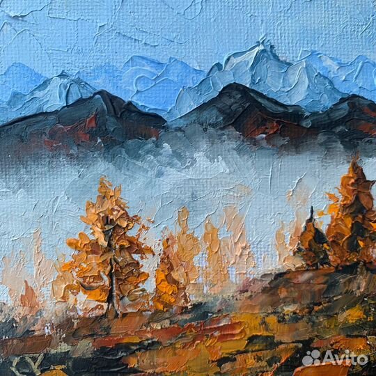 Картина маслом магнит осенний пейзаж горы