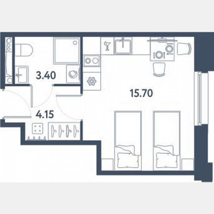 Апартаменты-студия, 23,3 м², 3/16 эт.