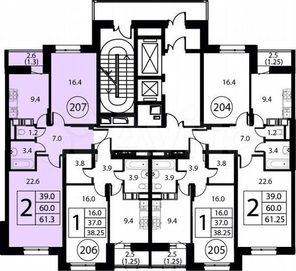 2-к. квартира, 61,3 м², 6/12 эт.