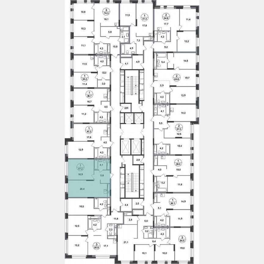 1-к. квартира, 47,2 м², 20/20 эт.