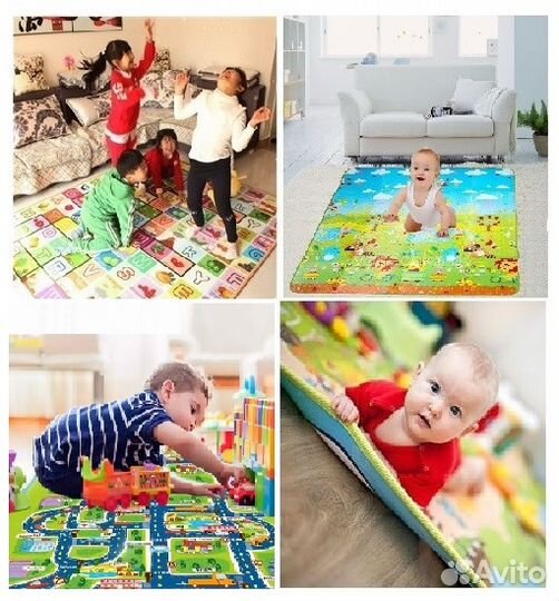 Теплые непромокаемые коврики игровые 2-х сторонние