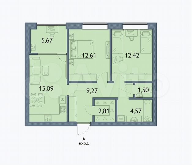 2-к. квартира, 63,9 м², 4/5 эт.