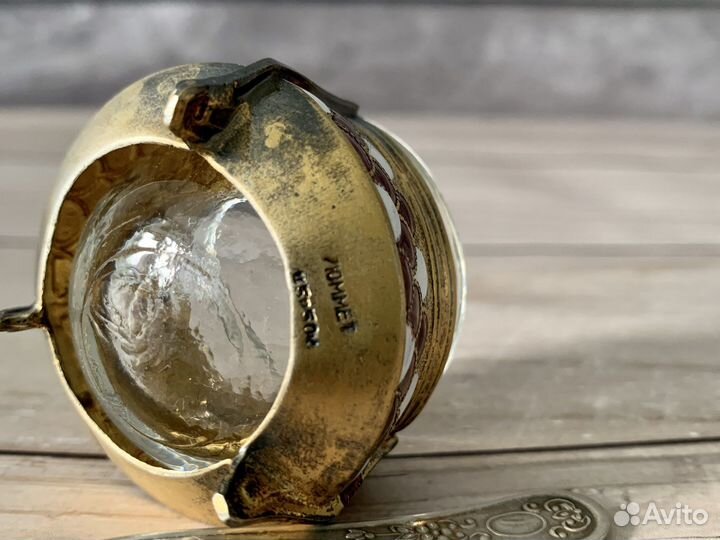 Мельхиоровая солонка с ложечкой эмаль СССР винтаж