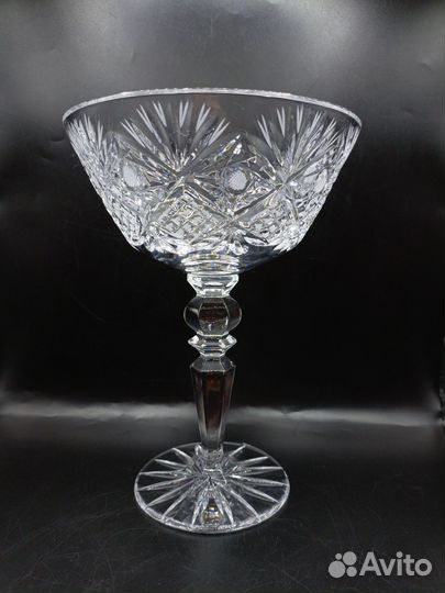 Конфетница Ваза на ножке Резьба Хрусталь СССР