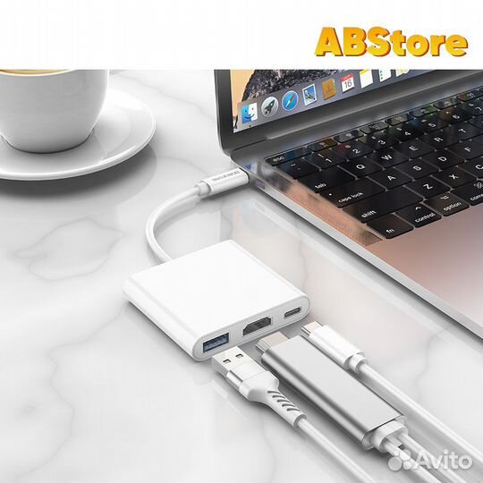 Хаб 3в1 Borofone DH4 на USB-C, USB 3.0, hdmi