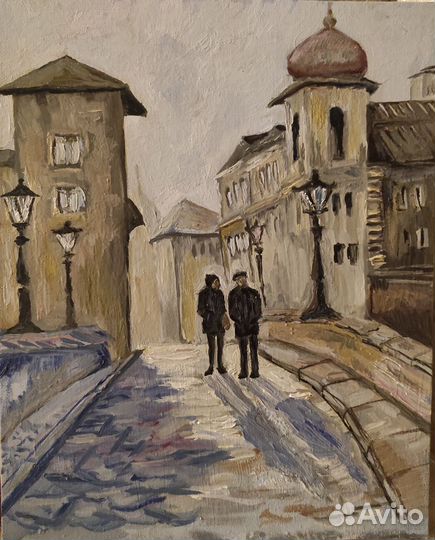 Абстрактные картины маслом,Прогулка по городу 