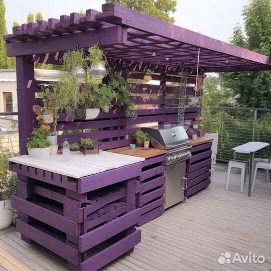 Летняя садовая кухня в стиле лофт