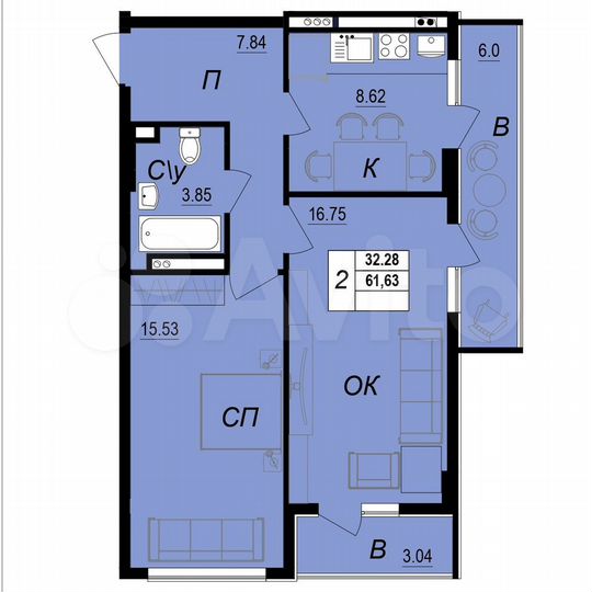 2-к. квартира, 61,6 м², 2/10 эт.