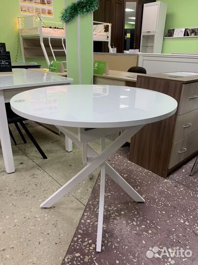 Стол белый круглый раскладной Грация-2
