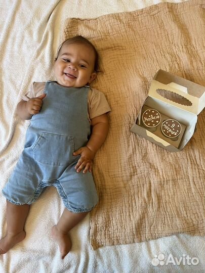 Джинсовый комбинезон летний детский 9-12 мес