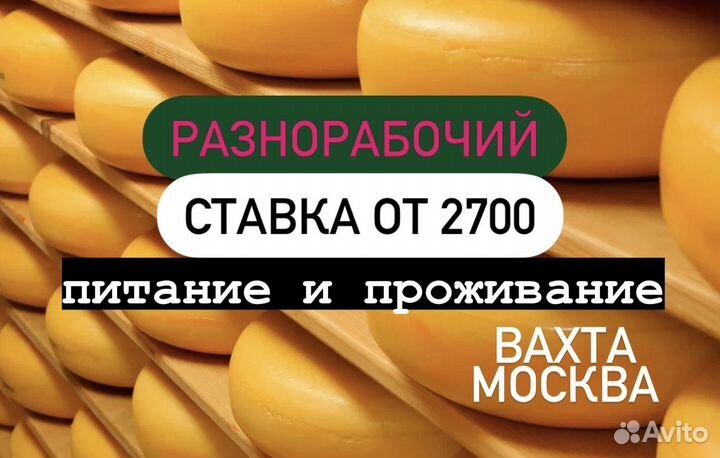 Разнорабочий вахтой в Москве (пит-е+прожив-е) 15-9