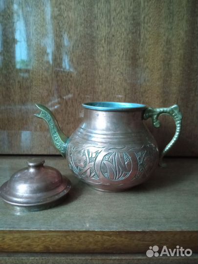 Заварочный медный чайник с латунной ручкой