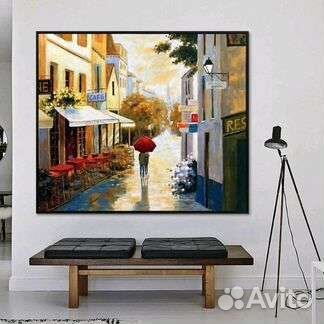 Яркая картина маслом на холсте Городской пейзаж