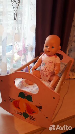 Кукла пупс+кроватка +шкафчик