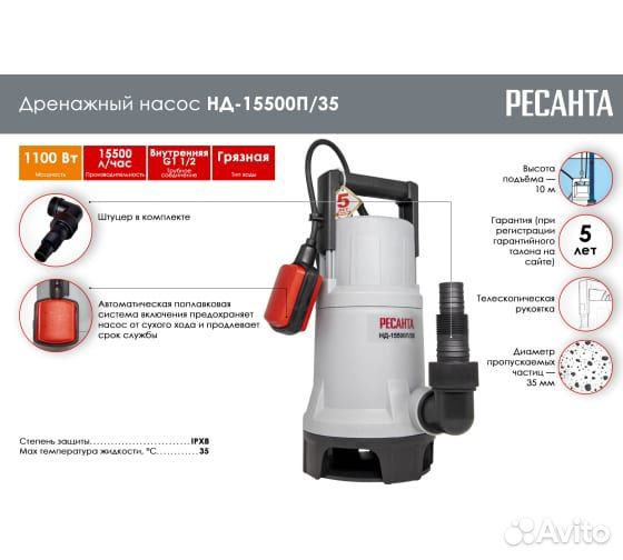 Дренажный насос Ресанта нд-15500П/35