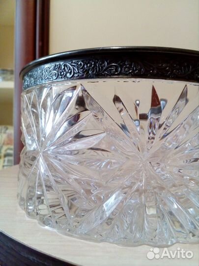 Конфетница новая, хрусталь + мельхиор СССР