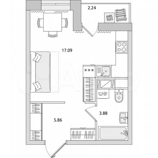 Квартира-студия, 29,1 м², 6/17 эт.