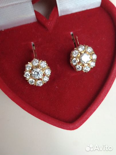 Серьги с бриллиантами малинка СССР 750 пр крупные
