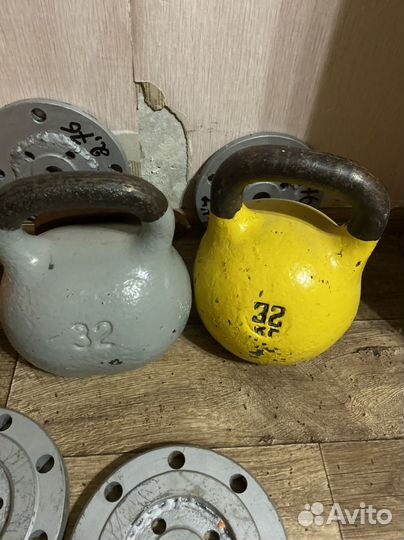 Гантели, гриф с блинами, гири парно 16, 24,32
