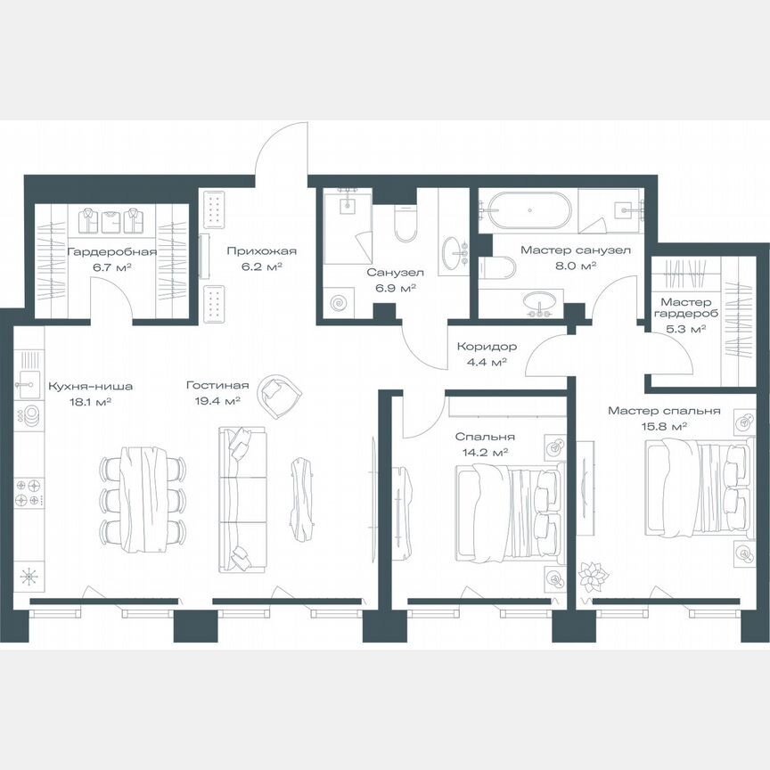 3-к. квартира, 105 м², 4/11 эт.