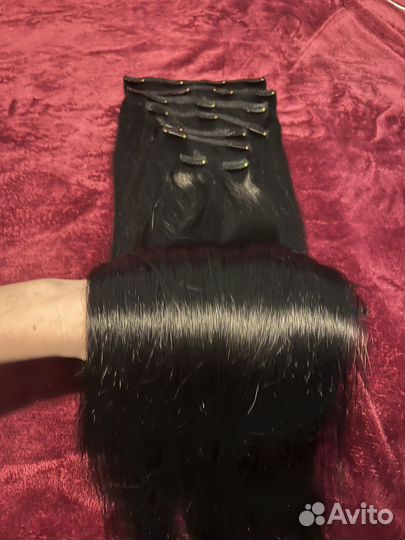 Волосы на заколках натуральные 230гр 60см черные