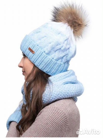 Комплект шапка, снуд и варежки