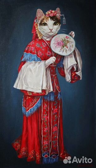 Картина. Портрет кошки. Гейша