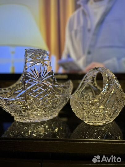 Ваза корзина хрустальная
