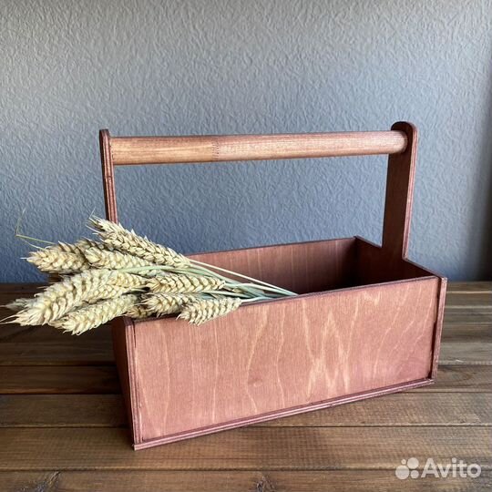 Ящик деревянный / Кашпо с круглой ручкой / Бокс