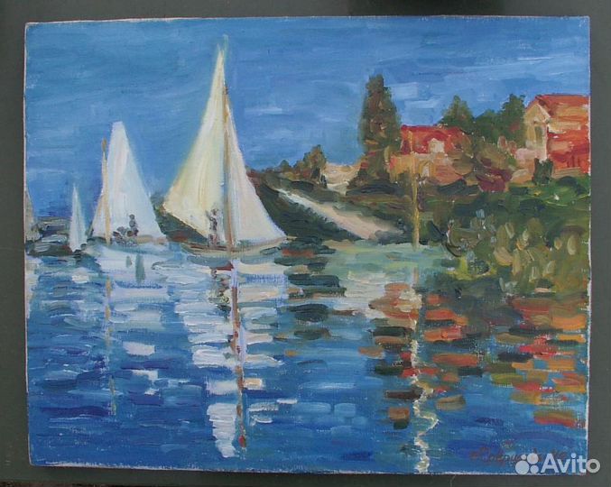 Картина яхты в заливе масло холст