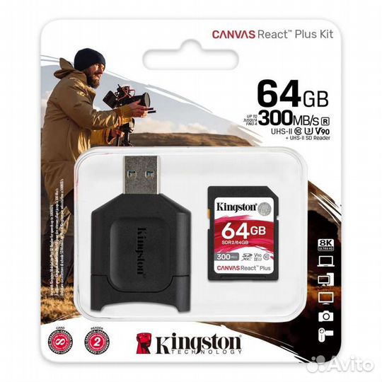 64Gb Kingston Canvas React Plus sdxc UHS-II U3 V90