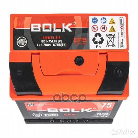 Аккумулятор bolk EFB Stop&Go 75 А/ч обратный R+