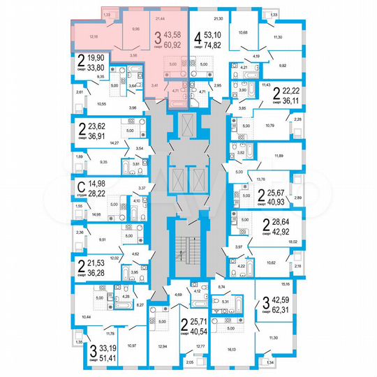 3-к. квартира, 60,9 м², 9/18 эт.