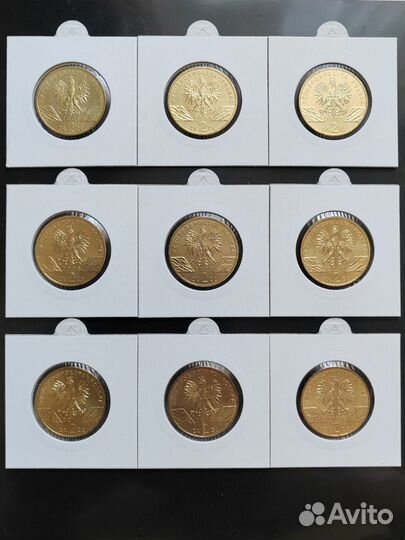 Набор монет Польши. 2 злотых 9 монет 