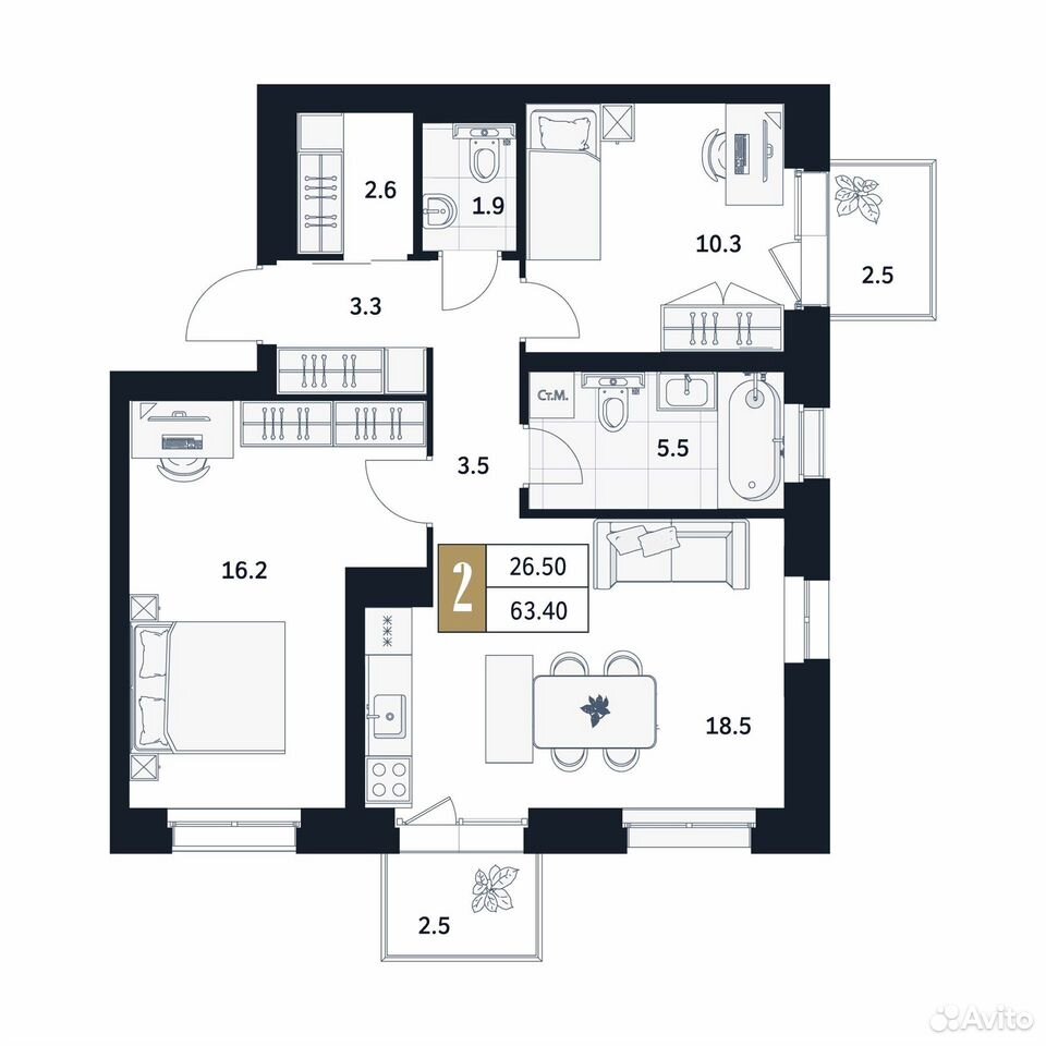 2-к. квартира, 63,4 м², 4/17 эт., Стерлитамак