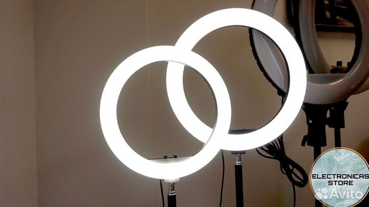 Кольцевая Лампа 33 см со Штативом Белёсая v.9