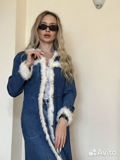 Винтажный джинсовый плащ