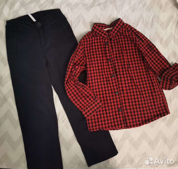 Рубашка H&M 116, брюки школьные, джинсы