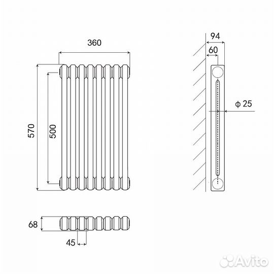 Стальной трубчатый радиатор Kohr Heim 2057/08 секций с боковым подключением 3/4