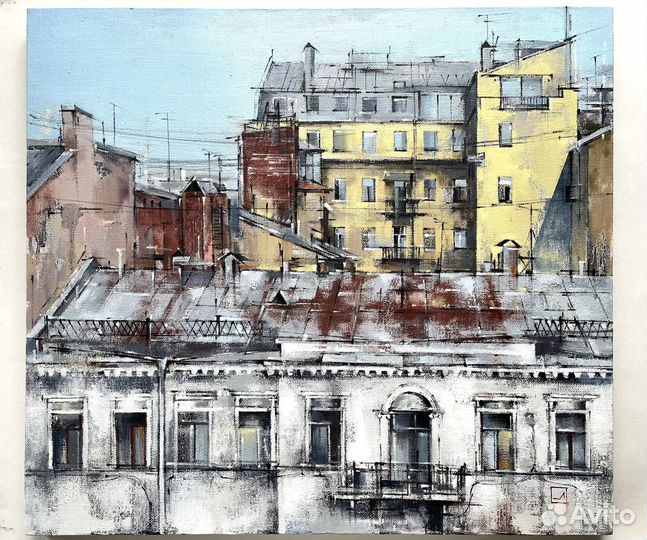 Картина маслом Петербург Крыши летний пейзаж город