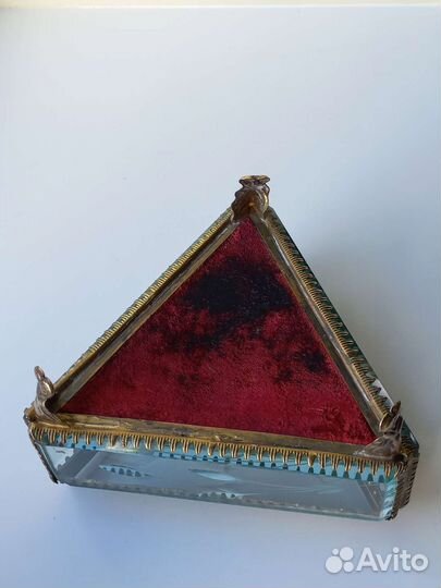 Старинная шкатулка ларец. Латунь стекло фацет