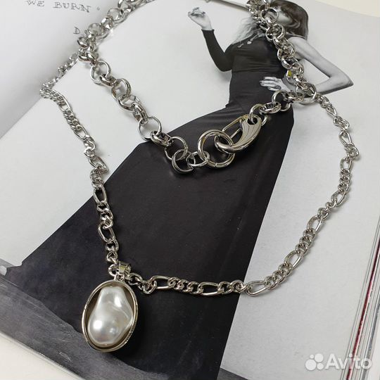 Ожерелье цепь крупная двойная барочный жемчуг