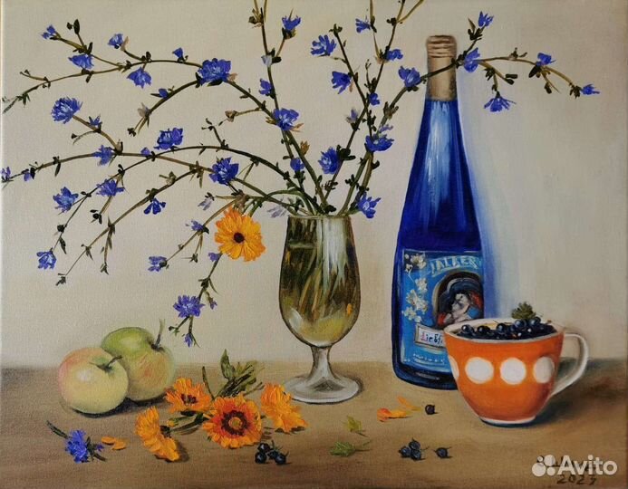 Натюрморт с цикорием. Холст/подрамник/масло 40х50