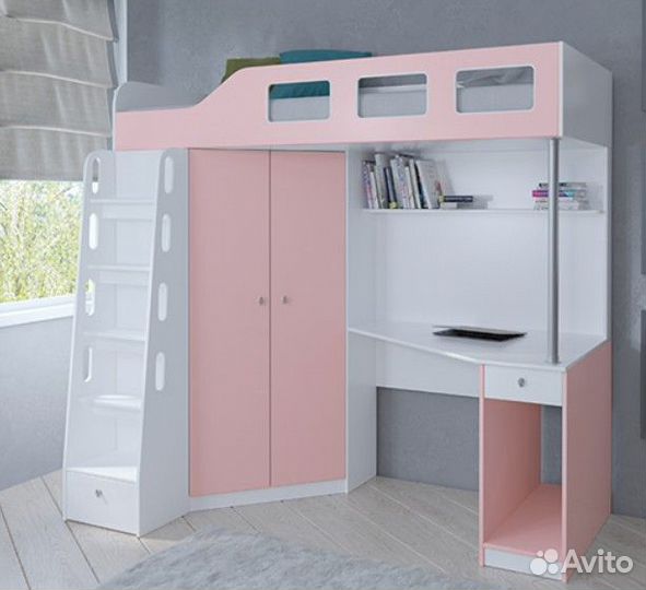 Кровать чердак Дуб Молочный/Белый