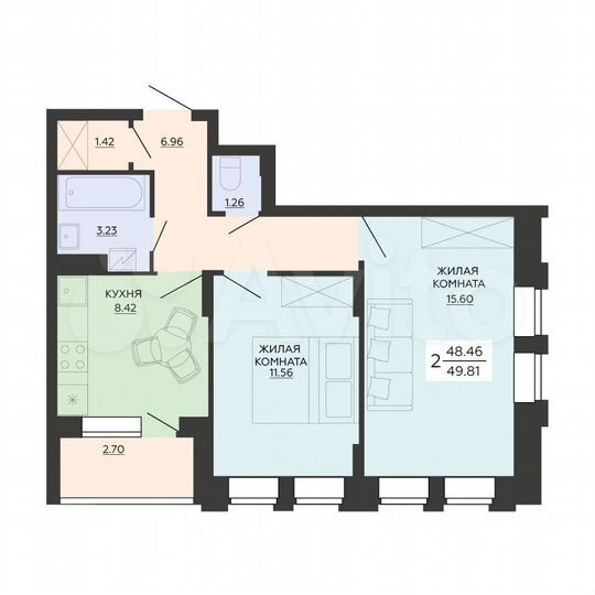 2-к. квартира, 49,8 м², 18/21 эт.