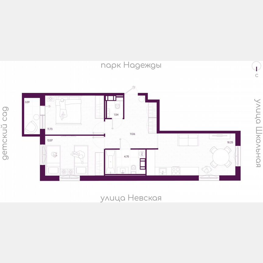 2-к. квартира, 60,3 м², 5/5 эт.