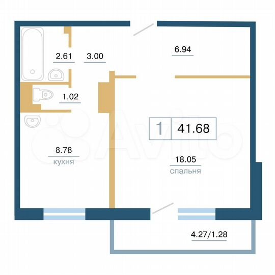 1-к. квартира, 41,7 м², 2/17 эт.