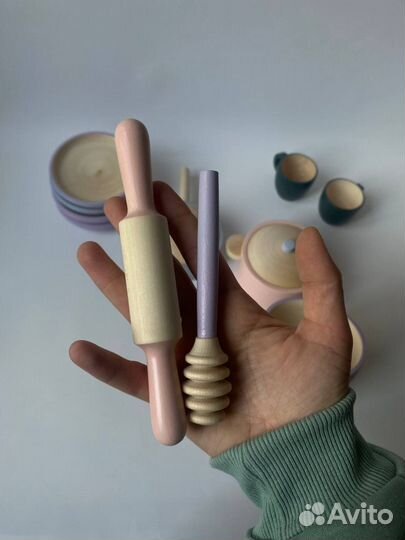 Деревянный игрушечный набор посуды