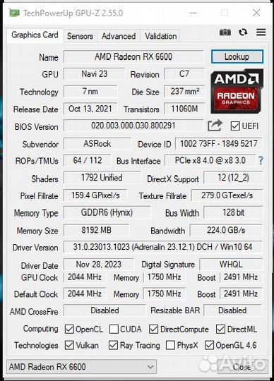 ASRock AMD Rx 6600
