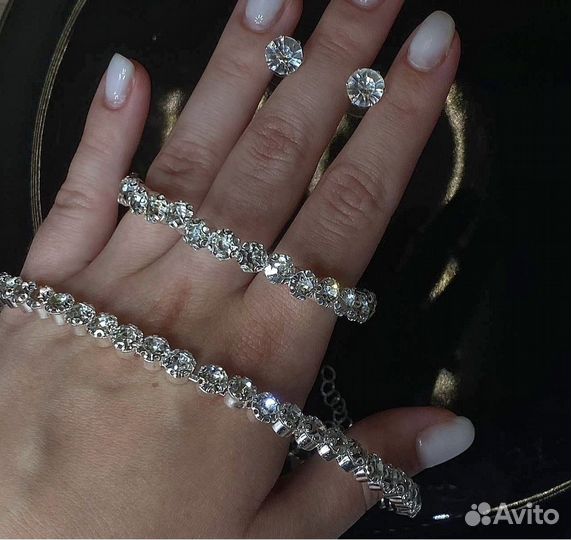 Серьги+браслет+чокер со стразами